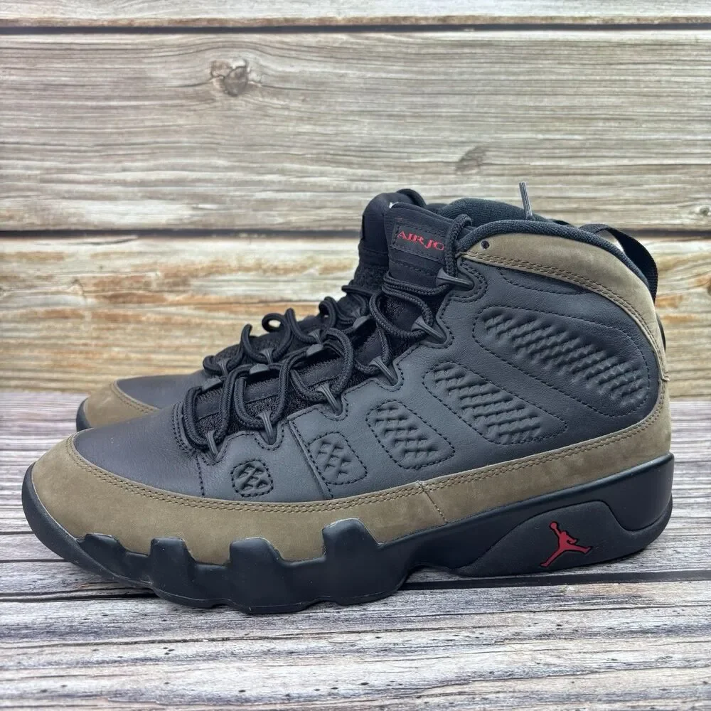 Mens Size 10.5 USED Nike Air Jordan 9 Retro Shoes Olive Black Red HV4794-030